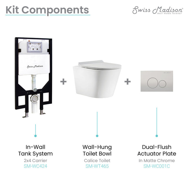 Swiss Madison Well Made Forever SM-WK465-01C - Calice Wall-Hung Round Toilet Bundle, Glossy White