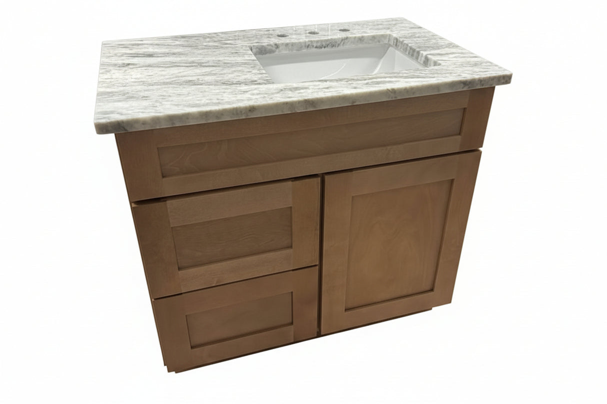 36" Cab-Tec Shaker Carmel with Fantasy Brown Top