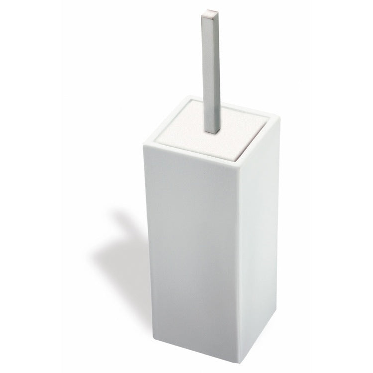 Toilet Brush Holder, White Ceramic with Satin Nickel Handle