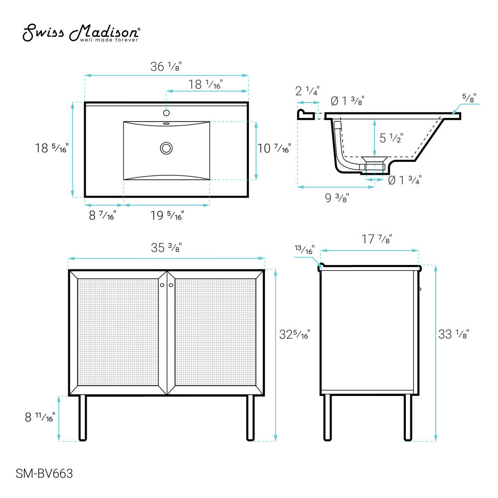 Classe 36" Bathroom Vanity in Oak