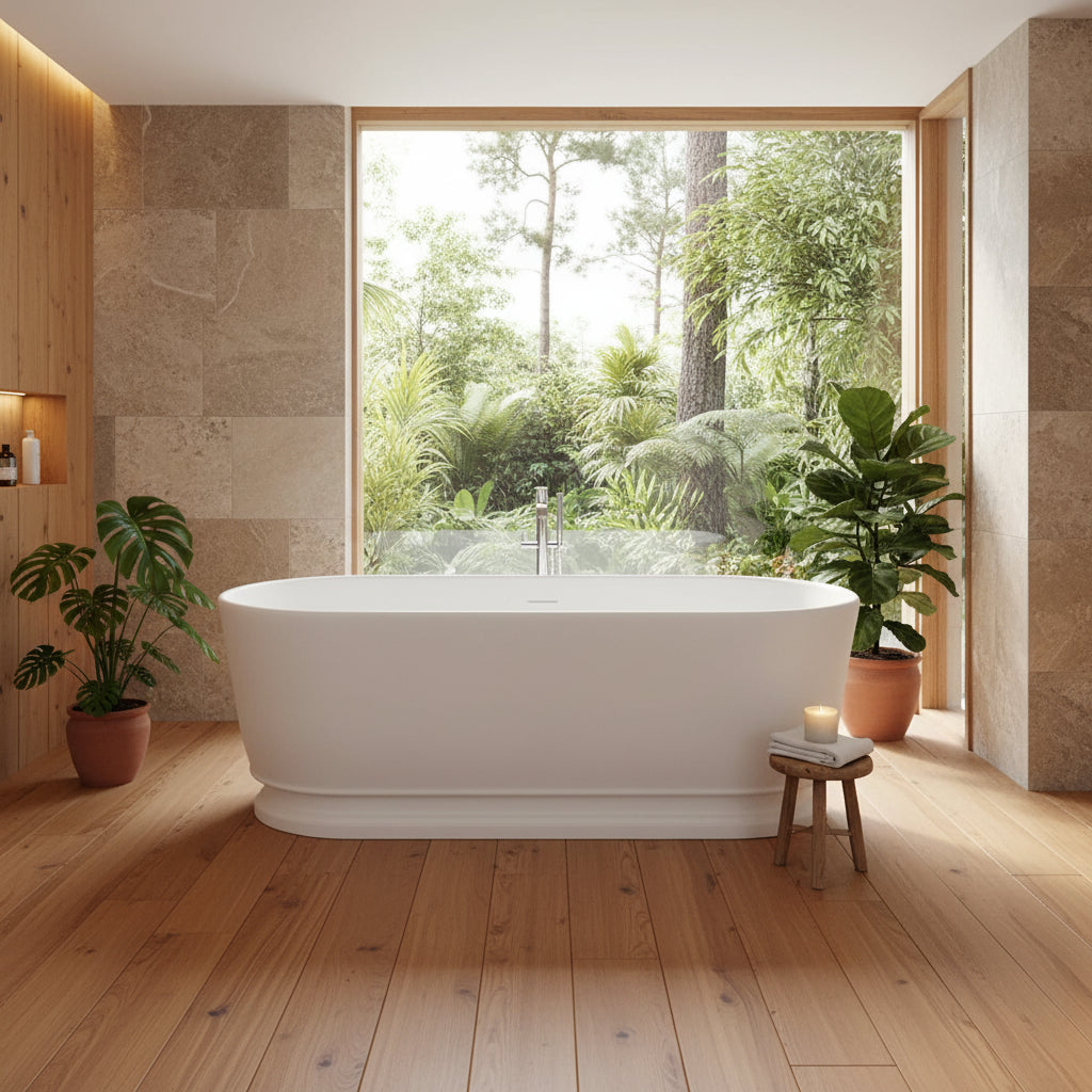 63" Camden Solid Surface Stone Resin Freestanding Pedestal Bathtub
