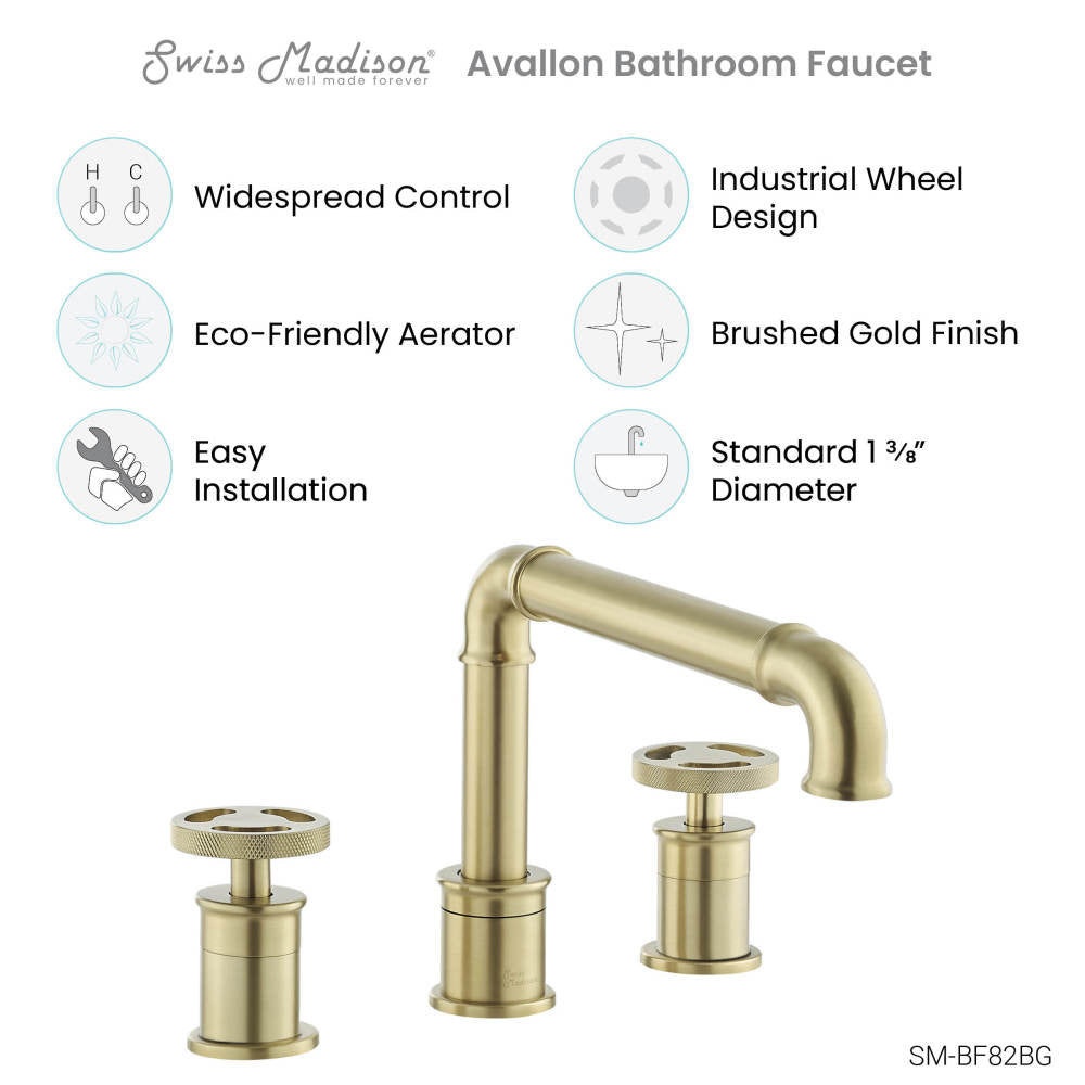 Avallon 8 in. Widespread, 2-Handle Wheel, Bathroom Faucet in Brushed Gold