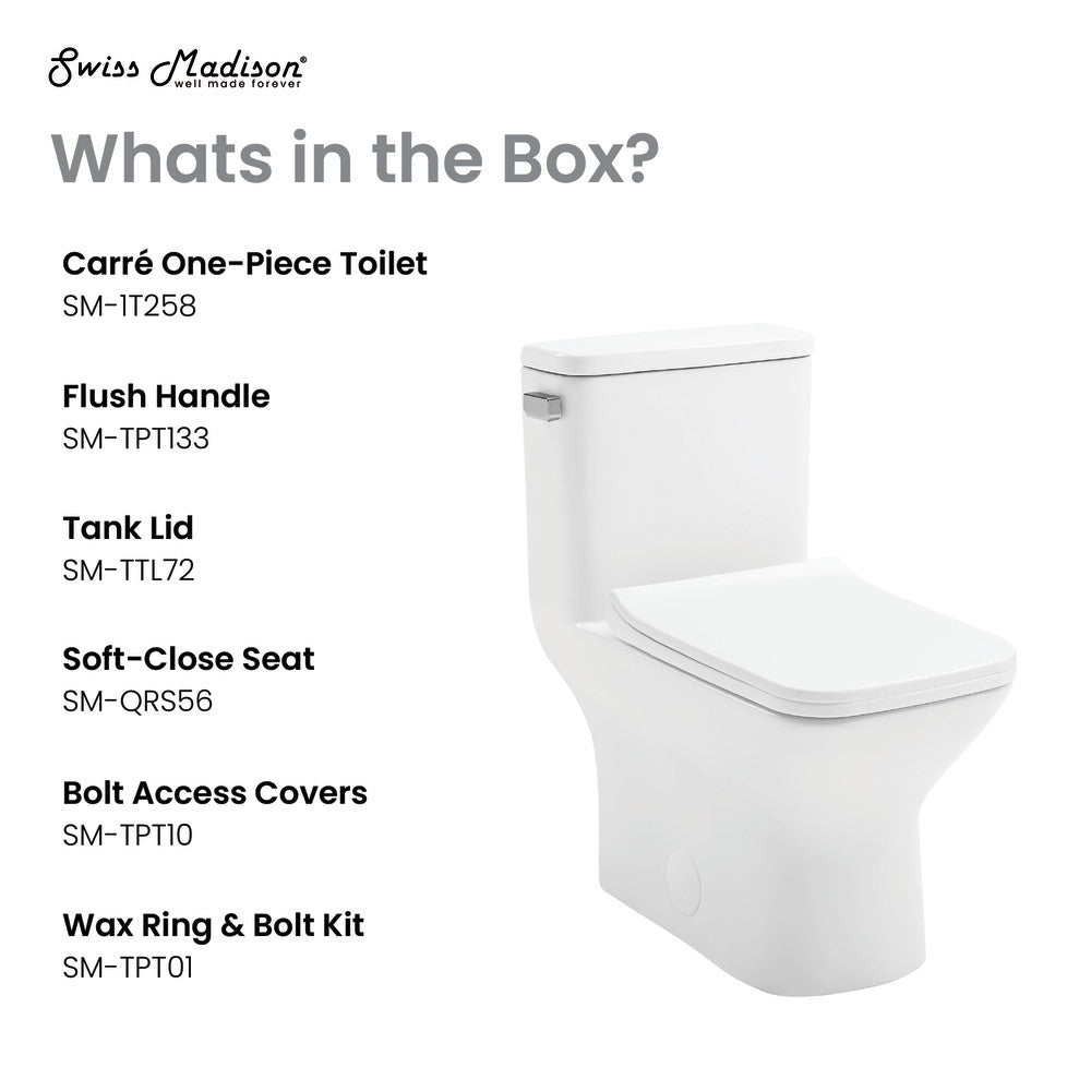 Carre One-Piece Square Toilet Left Side Flush Handle Toilet 1.28 gpf