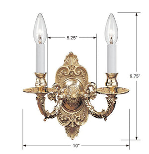 Crystorama 2 Light Polished Brass Cast Sconce 642-PB