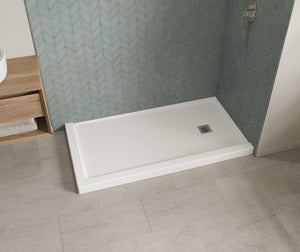 MAAX 420035-543-001-100 B3Square 6034 Acrylic Corner Right Shower Base in White with Anti-slip Bottom with Right-Hand Drain