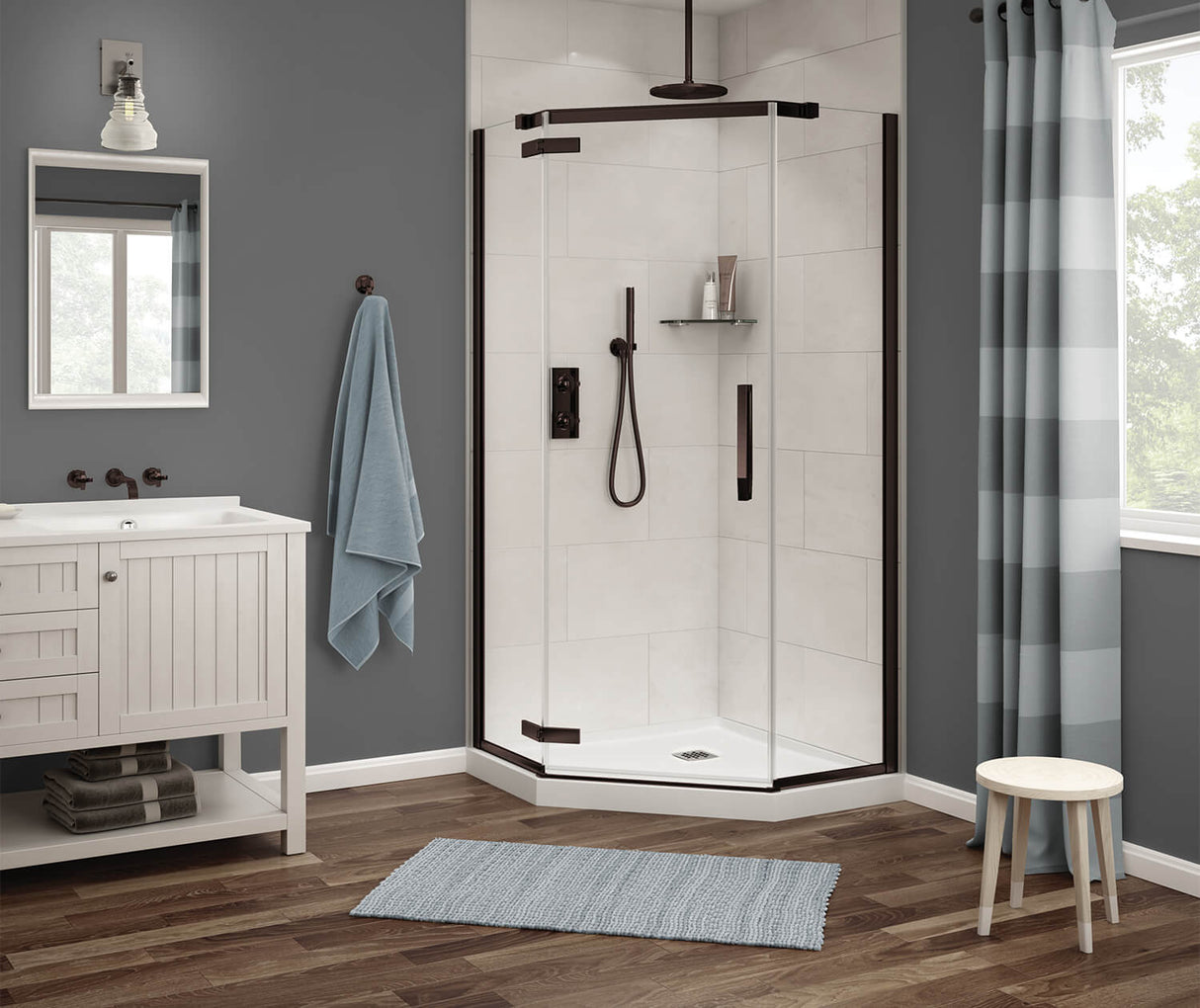 MAAX 136321-900-173-000 Link Neo-angle 40 x 40 x 75 in. 8mm Pivot Shower Door for Corner Installation with Clear glass in Dark Bronze