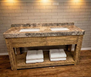 60” Pottery Barn Vanity with Mitered edge top