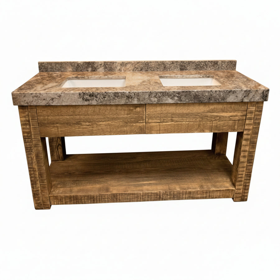 61" Heirloom Pottery Barn Rockport Sierra Double Vanity with Custom Local Natural Stone Top