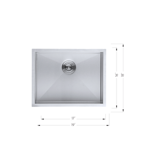 DAX Stainless Steel Handmade Single Bowl Undermount Kitchen Sink, 19", Brushed Stainless Steel DAX-SQ-1918-X