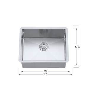 DAX Stainless Steel Single Bowl Undermount Kitchen Sink, 23", Brushed Stainless Steel DAX-T2318-R10