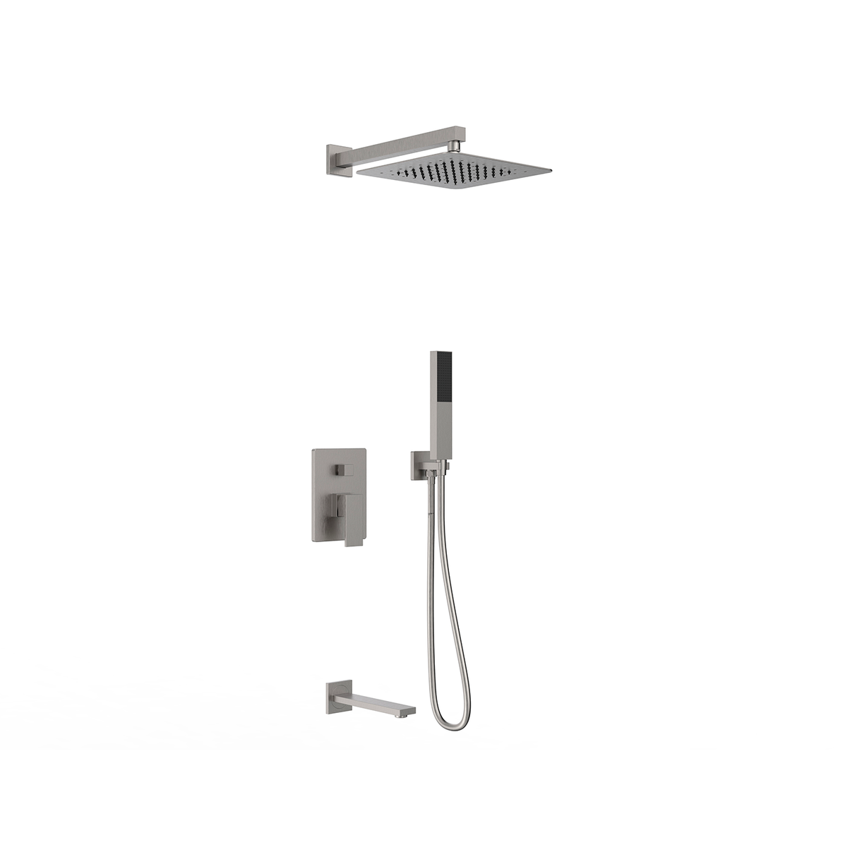 DAX Brass Square 3-Way Shower System with Hand Shower, Brushed Nickel DAX-6563A-BN