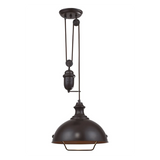 Elk Home Farmhouse 1-Light Pendant - in Oiled Bronze Finish, with Oiled Bronze Metal Shade, Transitional Style