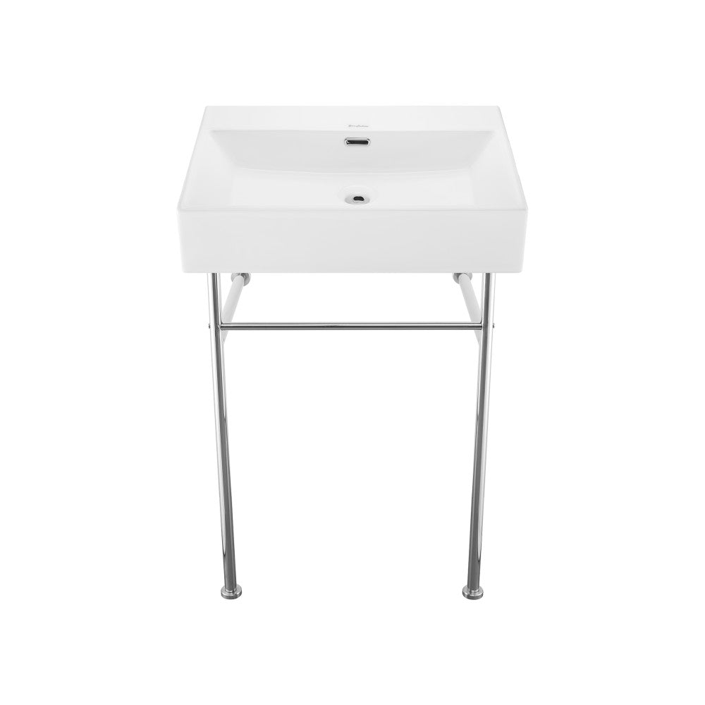 Claire 24" Rectangle Zero Hole Console Sink with Polished Chrome Legs