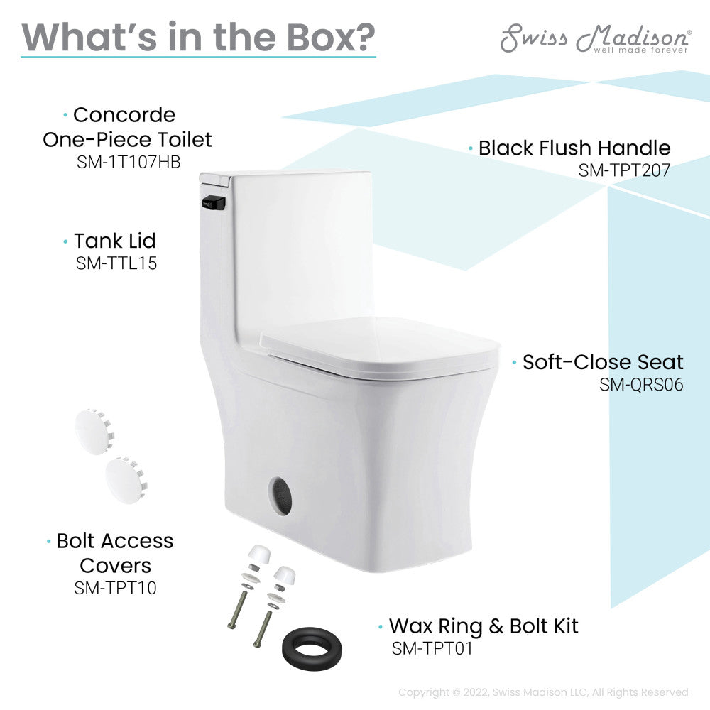 Concorde One-Piece Square Toilet Side Flush, Black Hardware 1.28 gpf