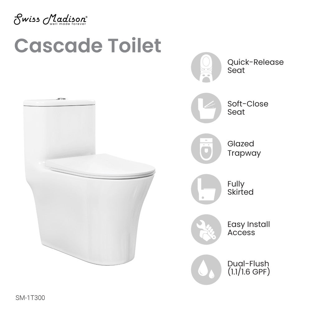 Cascade One-Piece Compact Toilet Dual-Flush 1.1/1.6”