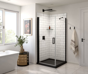 MAAX 135230-900-340-101 Manhattan Square 36 x 36 x 72 in. 6mm Pivot Shower Door for Corner Installation with Clear glass & Square Handle in Matte Black
