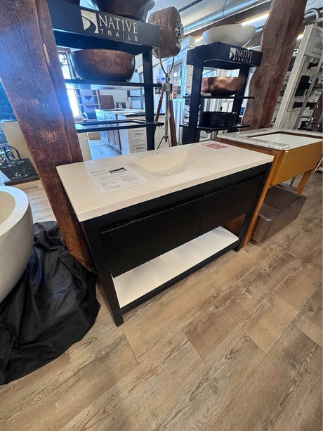 Native Trails 48" Solace Vanity in Midnight Oak with Pearl Shelf and Matching Pearl Top