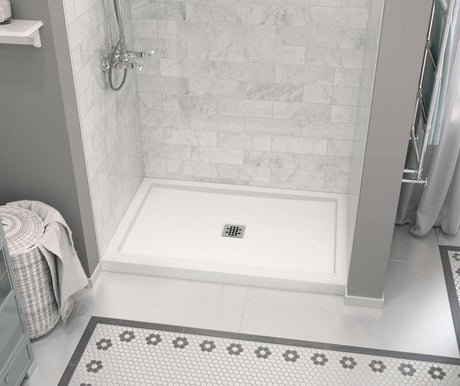 MAAX 106354-000-001-000 Zone Square Base 48 x 32 Acrylic Alcove or Corner Shower Base with Center Drain in White