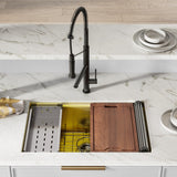 Tourner 30 x 19 Stainless Steel, Single Basin, Undermount Kitchen Workstation Sink in Gold