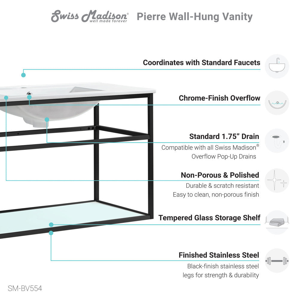 Pierre 48 Single, Metal Frame, Open Shelf, Bathroom Vanity