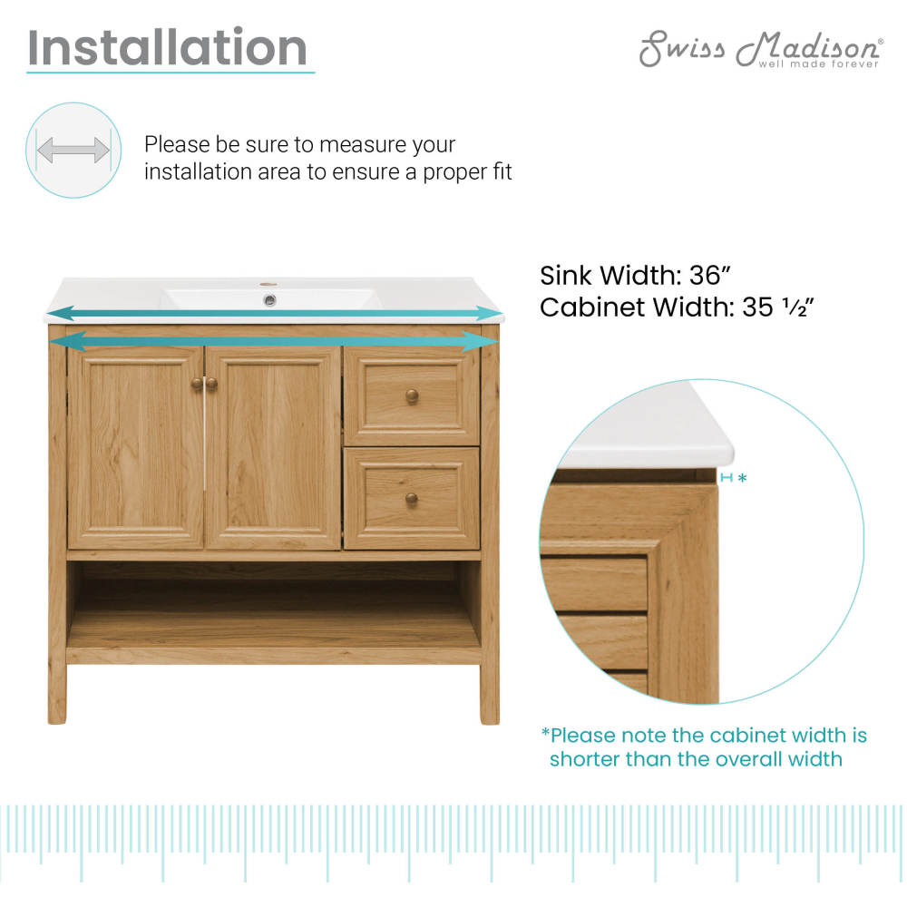 Chateau 36" Bathroom Vanity in Natural Oak