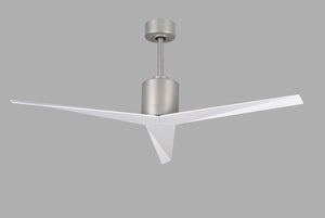 Matthews Fan EK-BN-WH Eliza 3-blade paddle fan in Brushed Nickel finish with gloss white all-weather ABS blades. Optimized for wet locations.