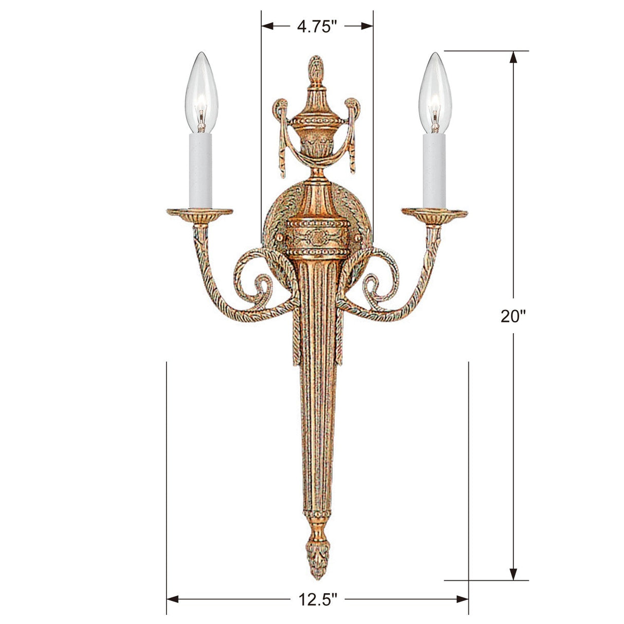 Crystorama 2 Light Matte Brass Cast Sconce 662-MB