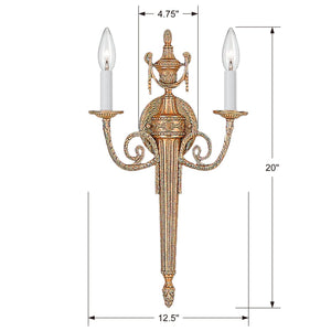 Crystorama 2 Light Matte Brass Cast Sconce 662-MB
