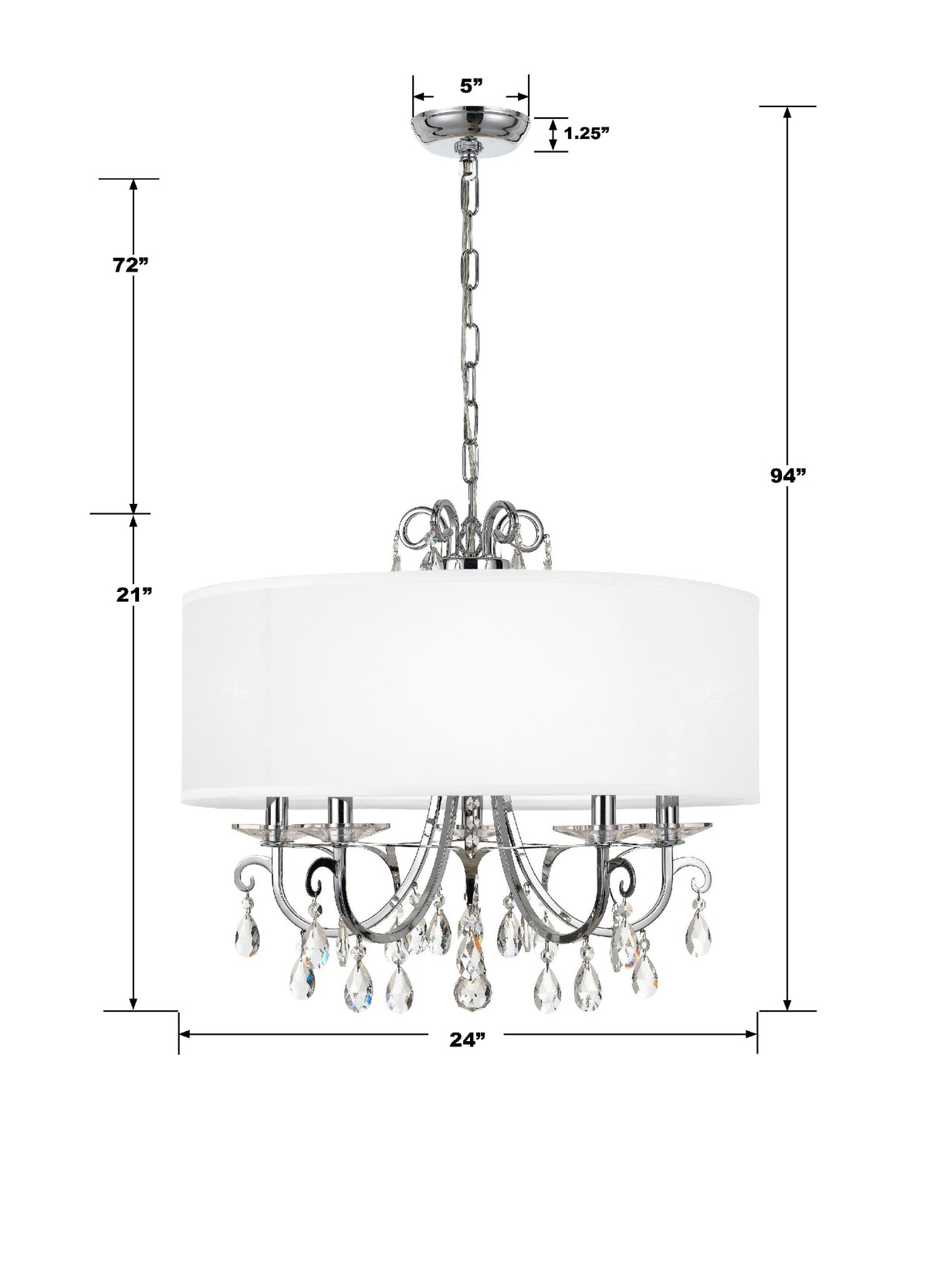 Othello 5 Light Clear Crystal Polished Chrome Chandelier 6625-CH-CL-MWP