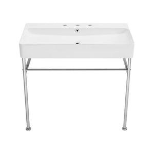 Carre 36" Console Sink White Basin Chrome Legs with 8" Widespread Holes
