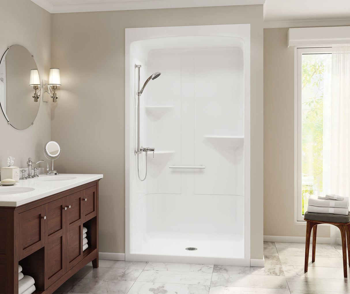 MAAX 105920-L-000-001 Camelia SHR-4834 Acrylic Alcove Center Drain One-Piece Shower in White