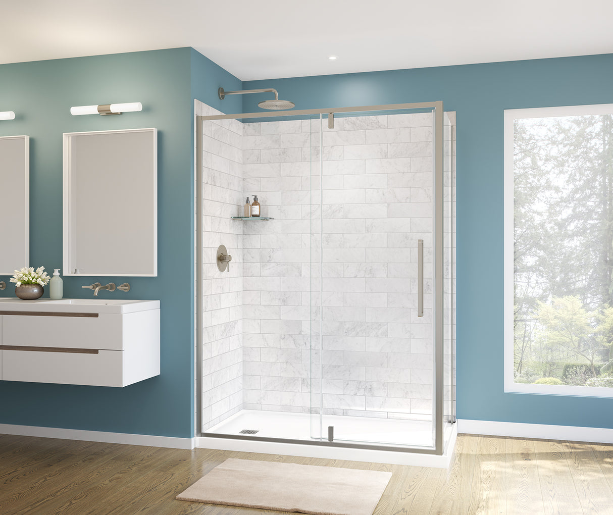 MAAX 135326-900-305-000 Uptown 57-59 x 76 in. 8 mm Pivot Shower Door for Alcove Installation with Clear glass in Brushed Nickel