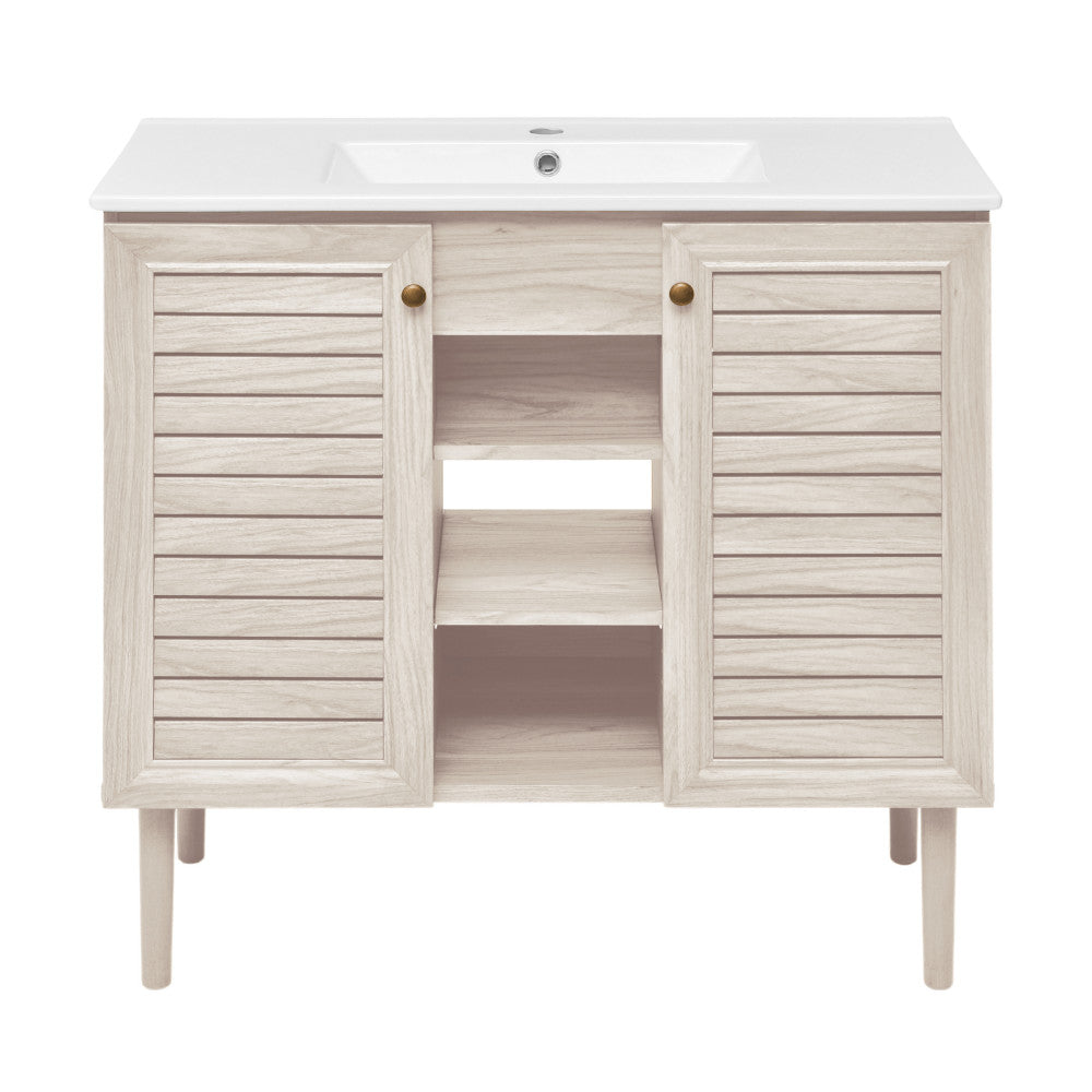 Bron 36" Freestanding Bathroom Vanity in White Oak with Sink Top