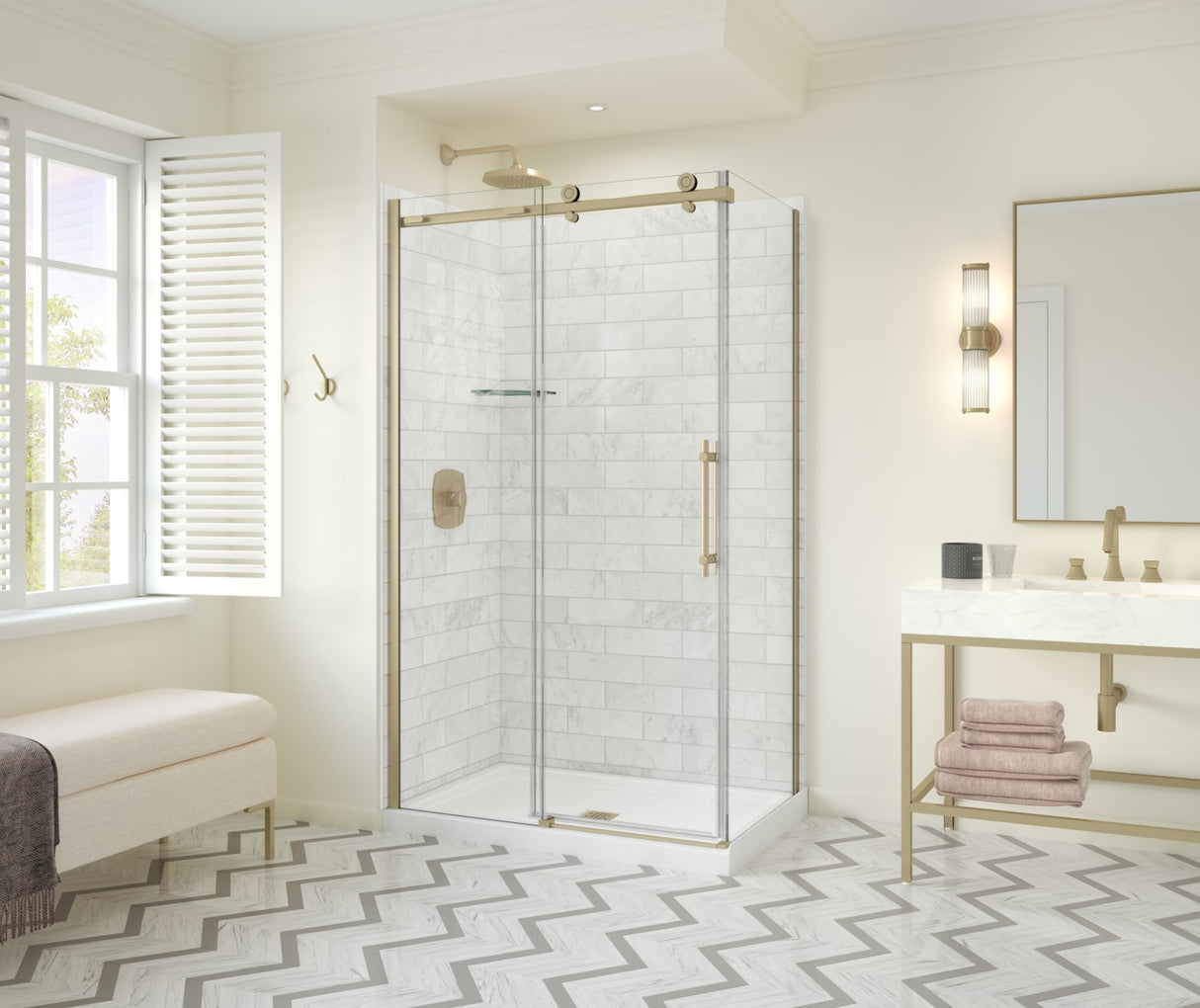 MAAX 107545-900-343-000 Odyssey SC 48" x 32" x 78" 8mm Sliding Shower Door for Corner Installation with Clear glass in  Brushed Gold