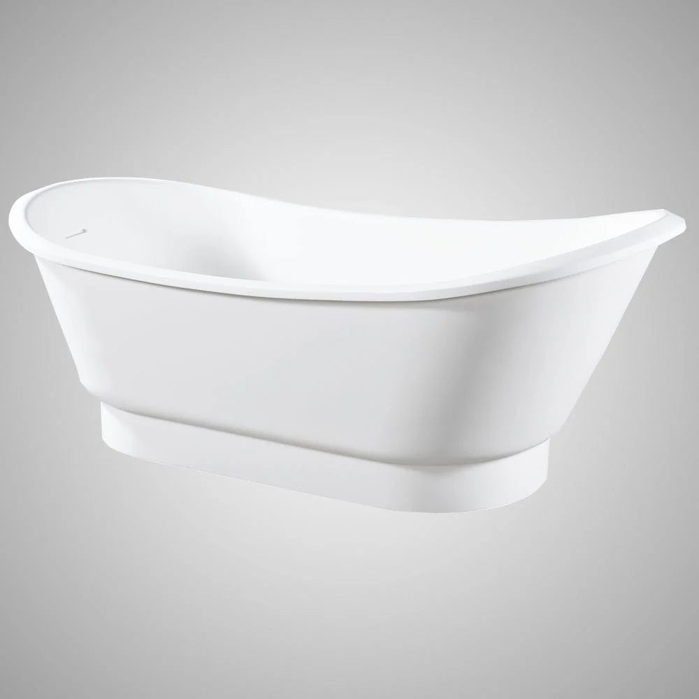 New England Home Goods 67" Kennebunk Solid Surface Stone Resin Slipper Freestanding Pedestal Bathtub