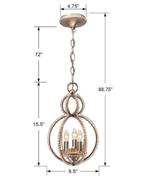 Garland 3 Light Crystal Bead Distressed Twilight Mini Chandelier 6760-DT