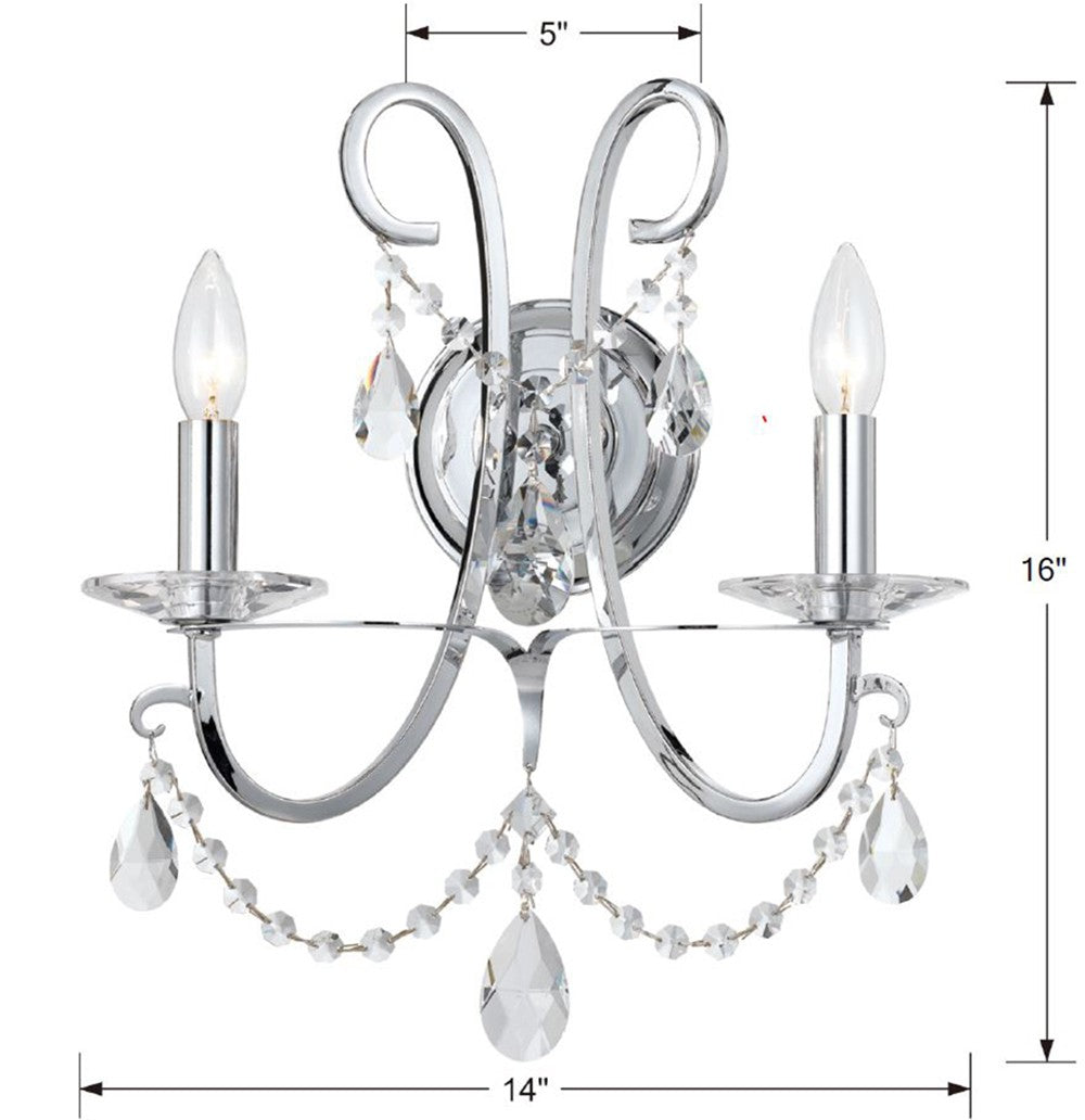 Othello 2 Light Swarovski Strass Crystal Polished Chrome Sconce 6822-CH-CL-S