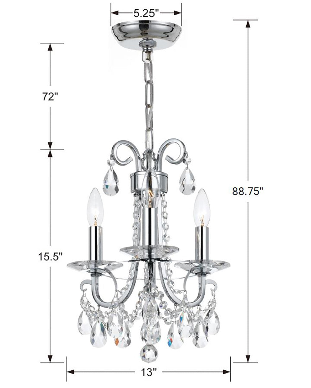 Othello 3 Light Polished Chrome Mini Chandelier 6823-CH-CL-MWP