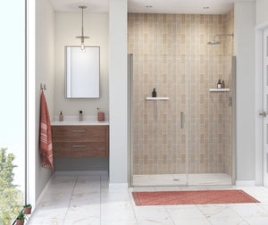 MAAX 138275-900-305-100 Manhattan 53-55 x 68 in. 6 mm Pivot Shower Door for Alcove Installation with Clear glass & Round Handle in Brushed Nickel