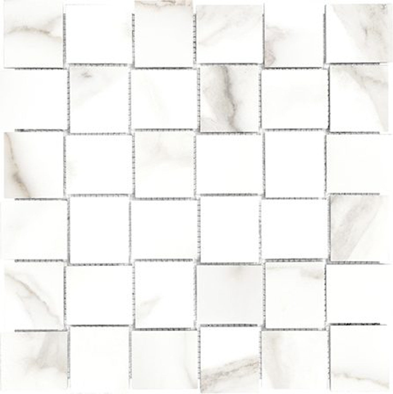 Anatolia Tile 2X2 Basketweave Mayfair Calacatta Oro Polished Porcelain Mosaics. 1 Sheet = .98 Sq. Ft. 4501-0138-1 Calacatta Oro 2x2 Basketweave Polished - premium natural stone mosaic tile from Anatolia Tile, available at PoshHaus showroom in Keene, NH