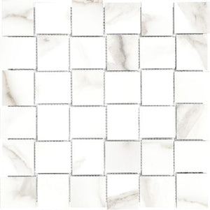 Anatolia Tile 2X2 Basketweave Mayfair Calacatta Oro Matte Porcelain Mosaics. 1 Sheet = .98 Sq. Ft. 4501-0128-1 Calacatta Oro 2x2 Basketweave Matte - premium natural stone mosaic tile from Anatolia Tile, available at PoshHaus showroom in Keene, NH