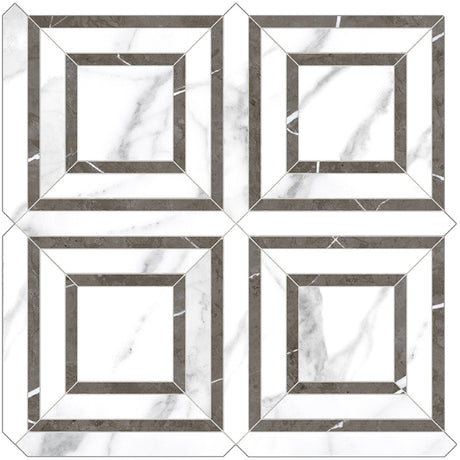 Anatolia Tile Mayfair Statuario Venato Piazza Polished Porcelain Mosaics. 1 Sheet = .96 Sq. Ft. 4501-0154-1 Statuario Venato Piazza - premium natural stone mosaic tile from Anatolia Tile, available at PoshHaus showroom in Keene, NH