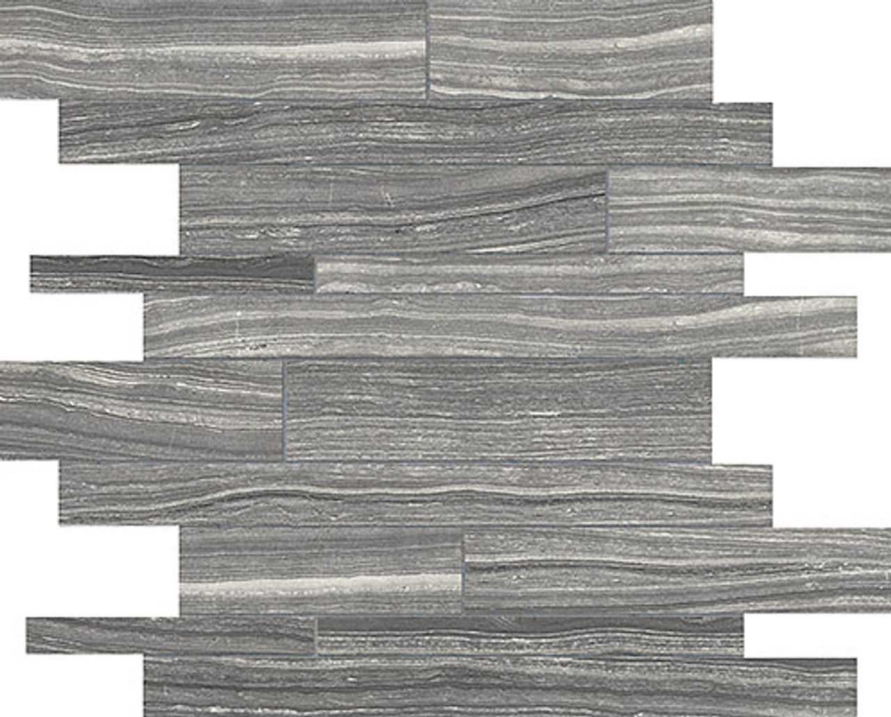 Anatolia Tile Eramosa Carbon Random Strip Matte Porcelain Mosaics. 1 Sheet = .96 Sq. Ft. 4501-0087-0 (69-186) Carbon Random Strip - premium natural stone mosaic tile from Anatolia Tile, available at PoshHaus showroom in Keene, NH