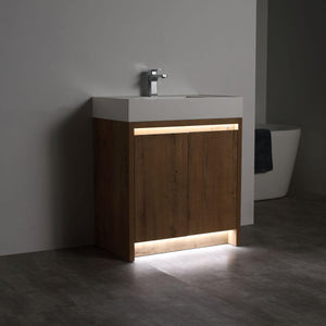 Blossom Capri 30″ Vanity with Dual LED Illumination - Glossy White & Classic Oak