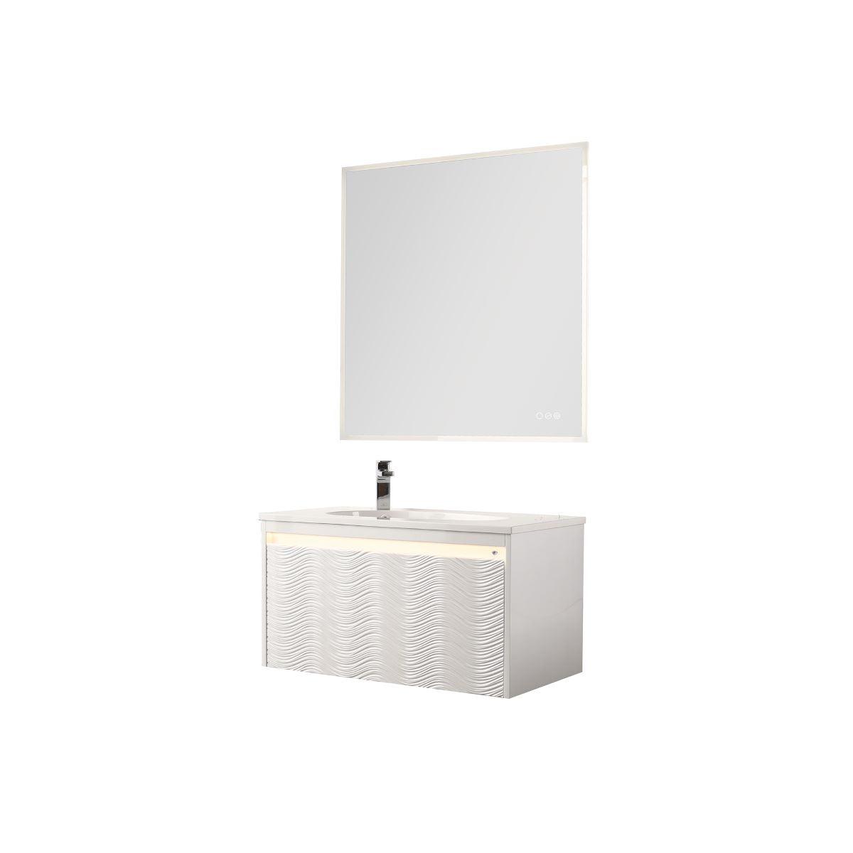 Blossom Voyage 36″ Vanity with Droplet-Shaped Basin - LED Illuminated & Wave-Shaped Front Design