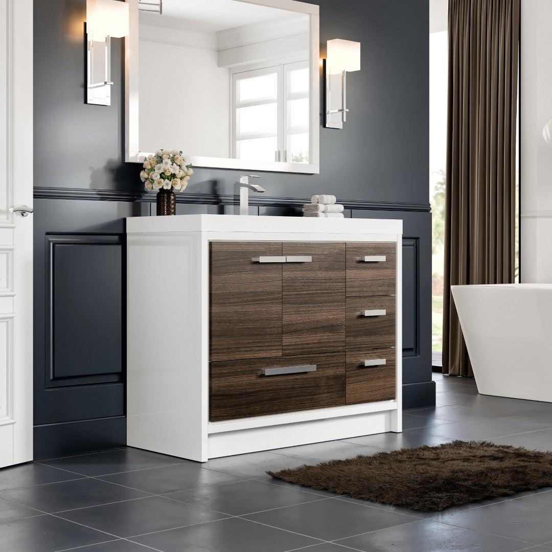 Grace 42 in. Gray Oak Single Sink Bath Vanity with Acrylic Top and Integrated Sink