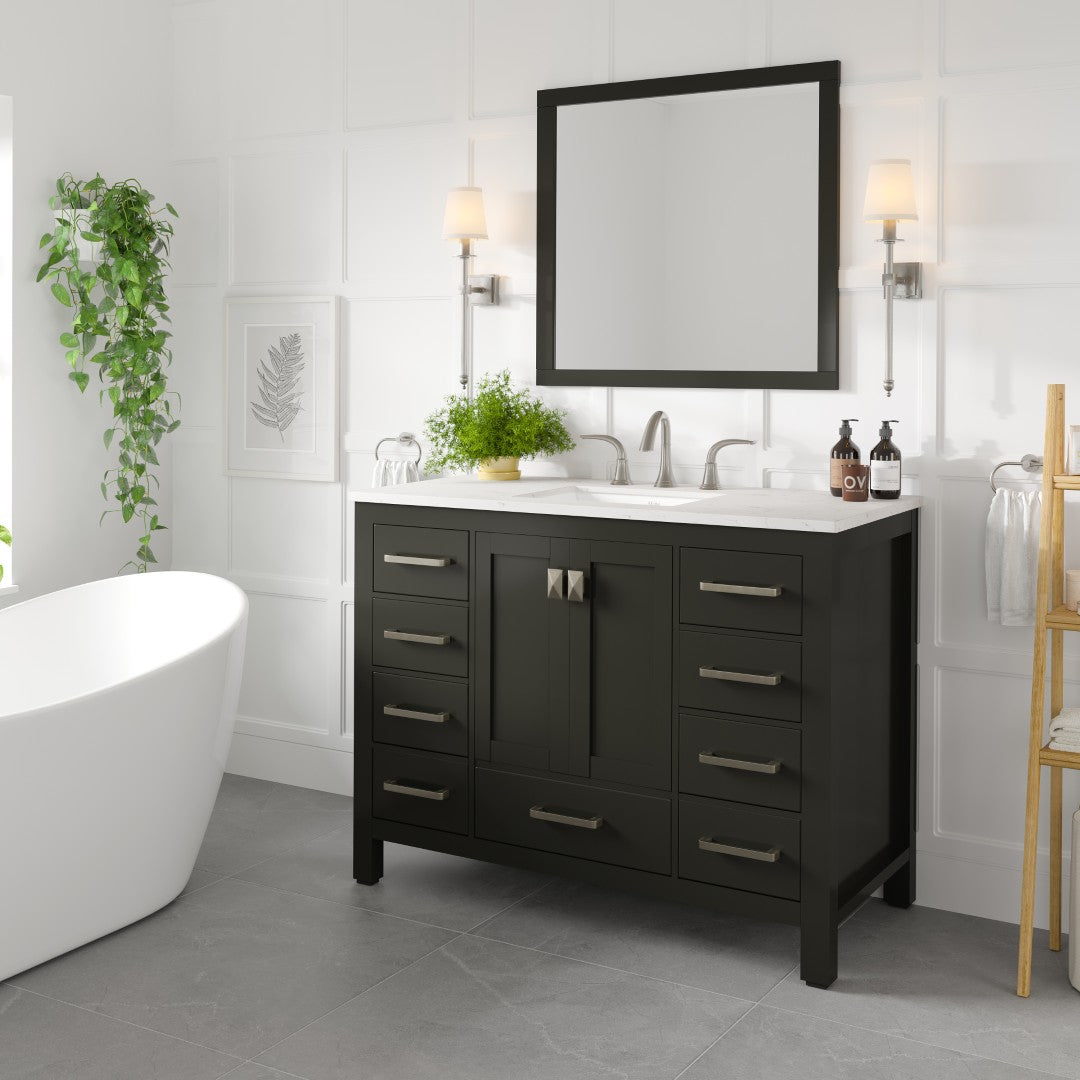Aberdeen 42 in. Espresso Single Sink Bath Vanity with Carrara Quartz Top and Undermount Porcelain Sink