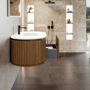 Haven 39 in. Medium Oak Wall Mount Single Sink Bath Vanity with Solid Surface Top and Integrated Sink