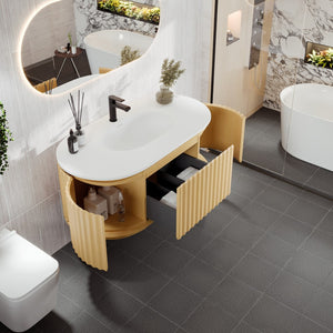 Haven 39 in. Natural Oak Wall Mount Single Sink Bath Vanity with Solid Surface Top and Integrated Sink