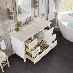 Britney 42 in. White Single Sink Bath Vanity with Carrara Quartz Top and Undermount Porcelain Sink